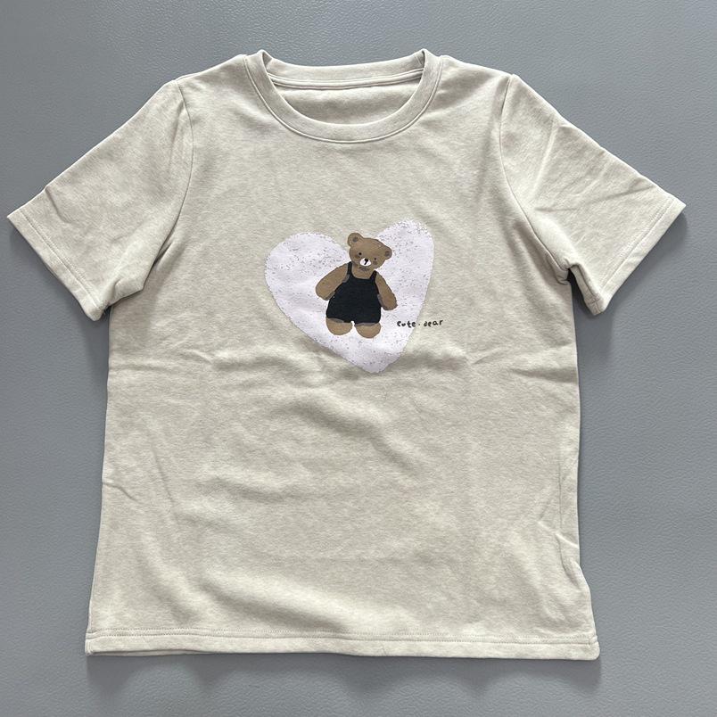 American Cartoon Heart Bear Print Women's Loose Short Sleeve Spring T-shirt