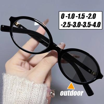 Myopie-Brille für Frauen und Männer, modischer ovaler Rahmen, Farbwechsel, Minusbrille, fertige photochrome Nahsicht-Sonnenbrille