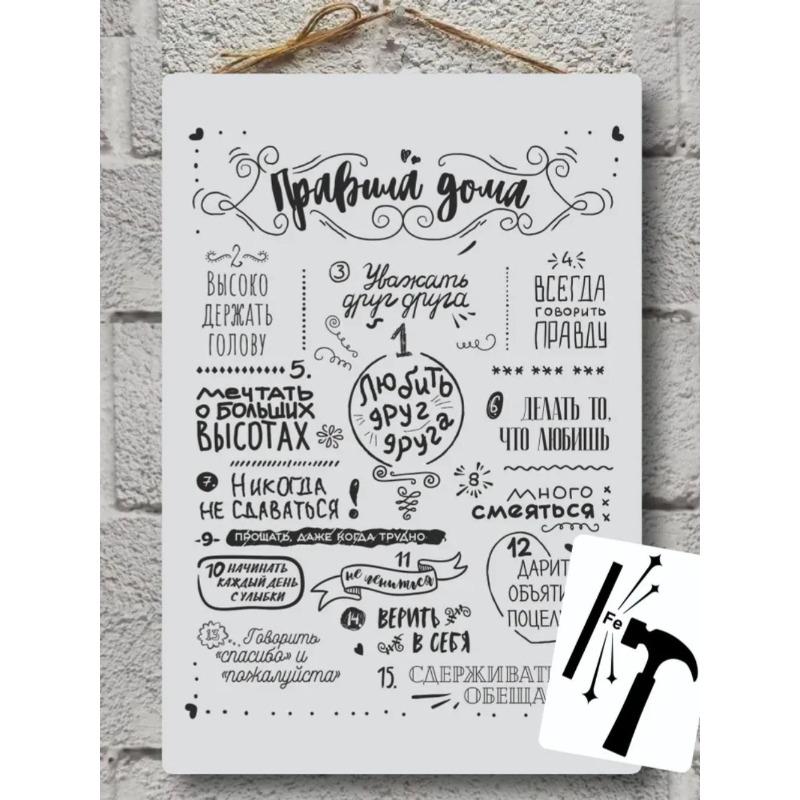 Home & Family Rules Metal Poster, Newlyweds Gift Wall Art 20x30cm