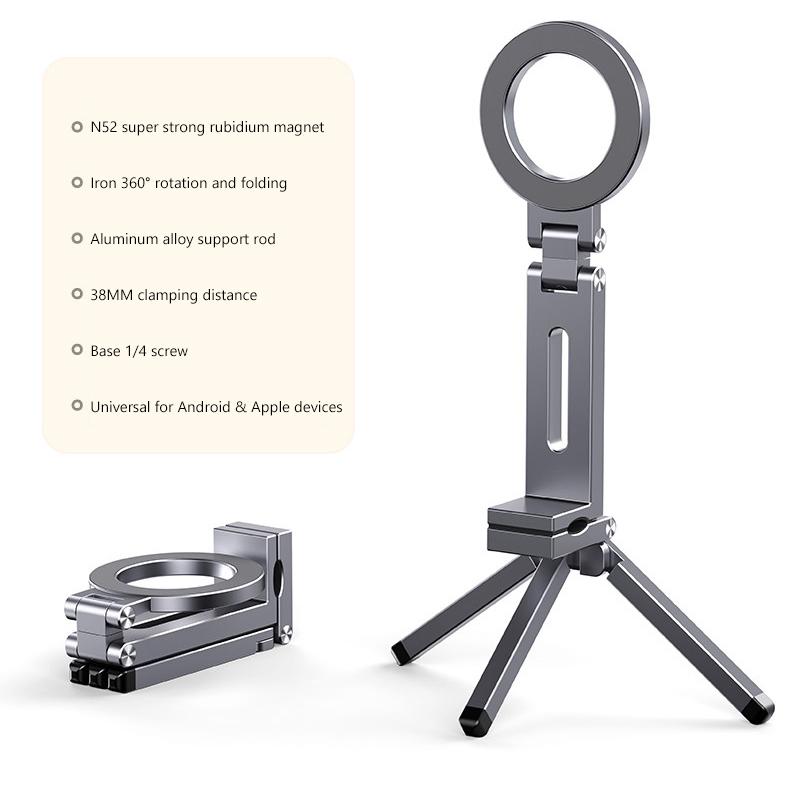 Foldable Phone Holder Magnetic Stand 360 Dual-sided Rotating Phone Clip Portable ABS Tripod Mobile Holder For Car Navigation