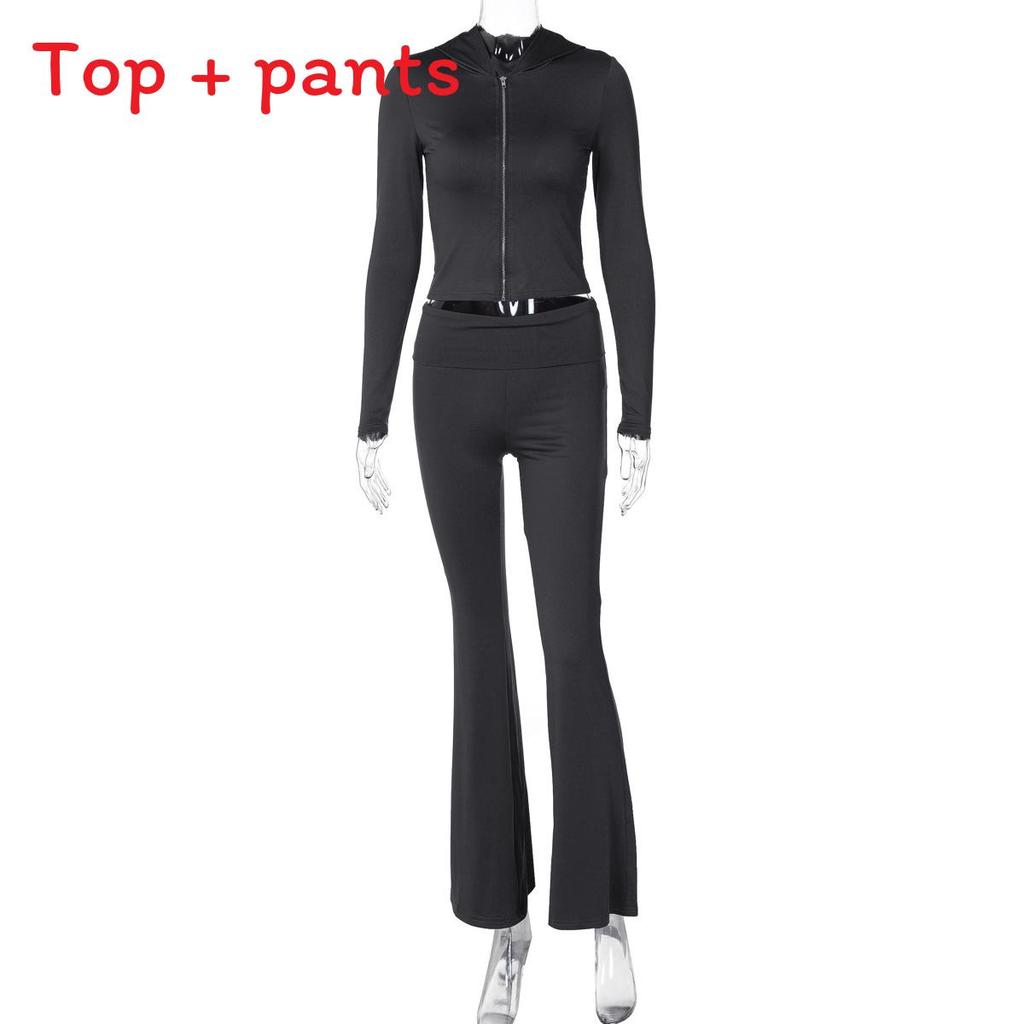 Streetwear Kapuzenpullover mit langen Ärmeln und Hose Set mit Einsätzen für Damen