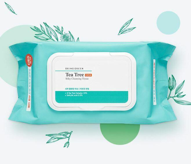 BRING GREEN Чайное дерево Цика Шелковистые очищающие салфетки 80 штук