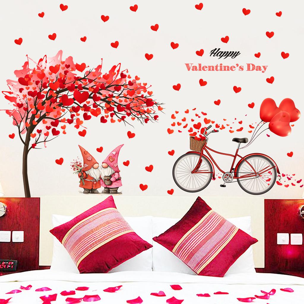 Valentine's Day Red Heart Dwarf Bicycle Living Room Creative Decorative Self-Adhesive Wall Decal