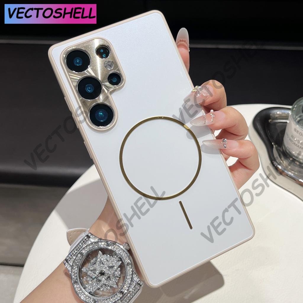 Fashion Plating Cases For Samsung Galaxy S25 Ultra S24 Plus Wireless Charging Magnet Cover For Samsung S23 Ultra Luxury Shell