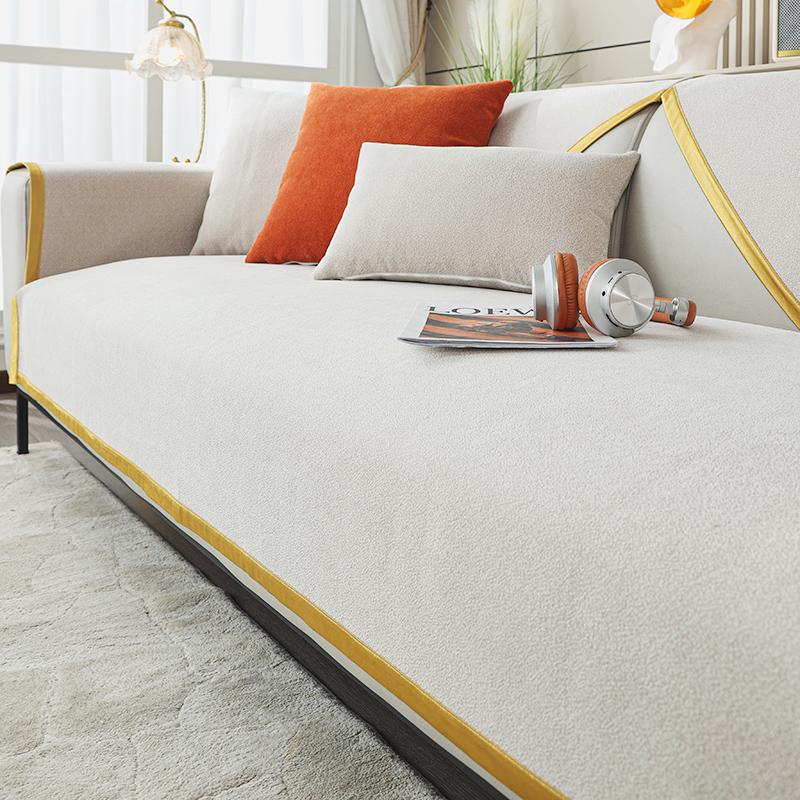 Light Luxury High-Grade Sofa Seat Cushion Four Seasons Universal Towel Cotton Fabrics Linen Cover Solid Color Full Covered Cover Summer Non-Slip