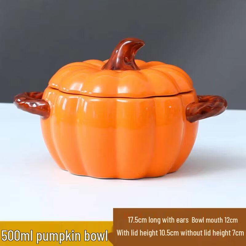 Zisiz Pumpkin Ceramic Soup Bowl with Lid