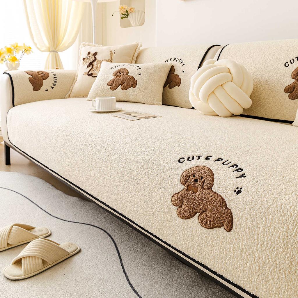 Thickened Cartoon Embroidered Sofa Cover Fabric New Fixed Anti Slip Premium Sofa Cushion Autumn And Winter Styles Machine Washed