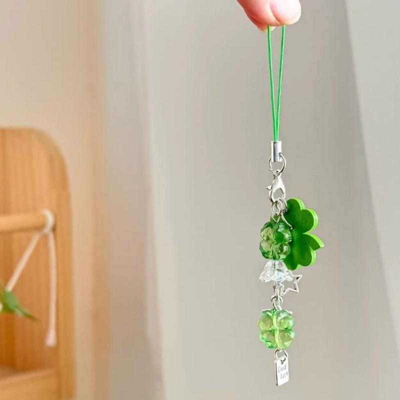 Bag Pendant Plant Phone Chain Four Leaf Grass Phone Charm Backpack Accessories Enhances Your Look with a Touch of Luck
