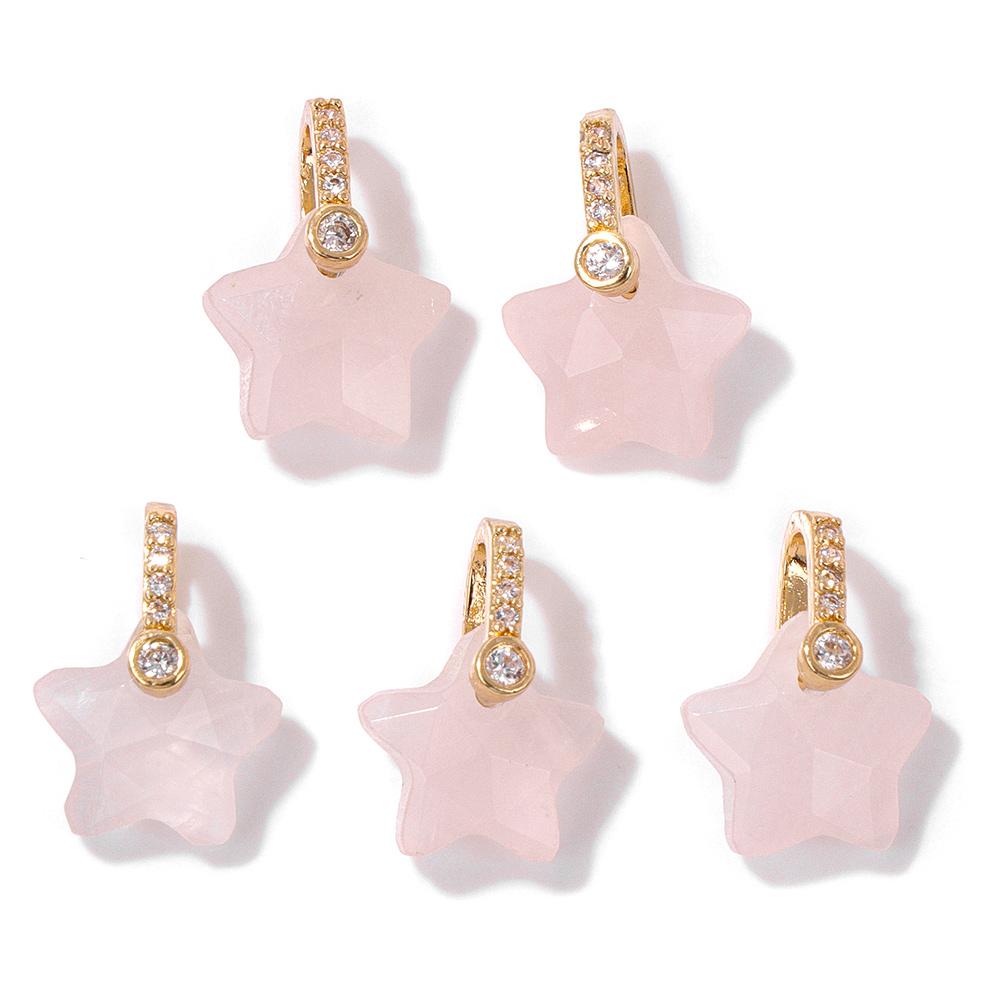 2pcs Natural Rose Pink Crystal Quartz Stone Pendant Conector Charm For Handmade Women Necklace Bracelet Earring Jewelry Making
