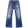 Mens Slim Fit Jeans Punk Style Distressed Printed Denim Pants Teens Casual Wear