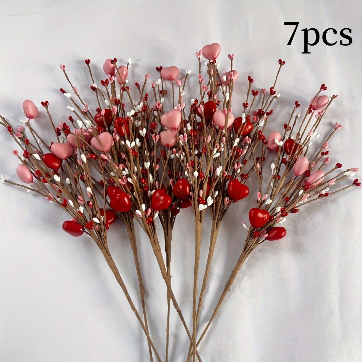 

Набор из 7 искусственных цветов ко Дню святого Валентина - сердечки-ягоды, веточки ручной работы для декора своими руками, идеально подходят для композиций в вазах, домашних акцентов 7pcs