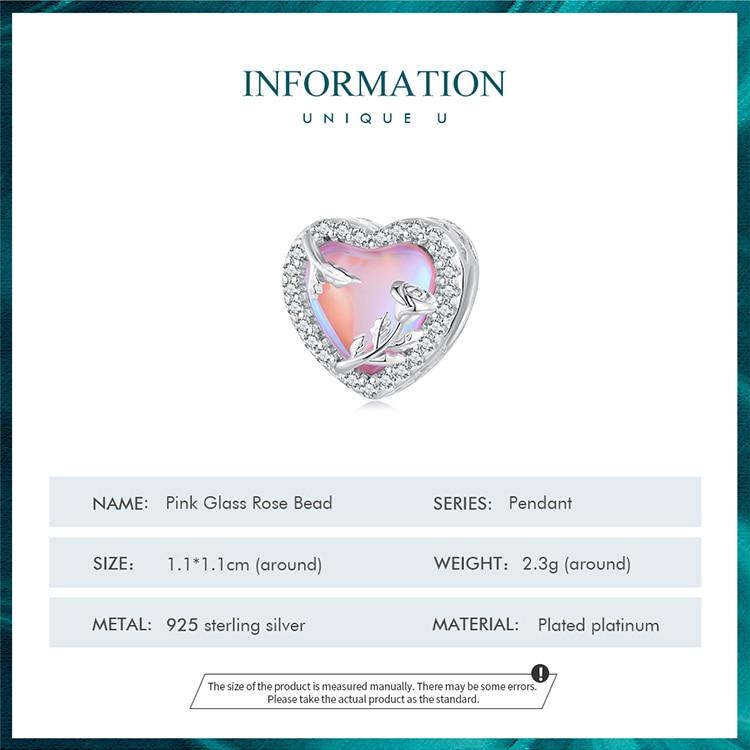 BAMOER 925 Sterling Silver Pink Guardian Heart Marge de mărgele agățate cu nit de trandafiri Love Charms pentru femei DIY Brățară și colier
