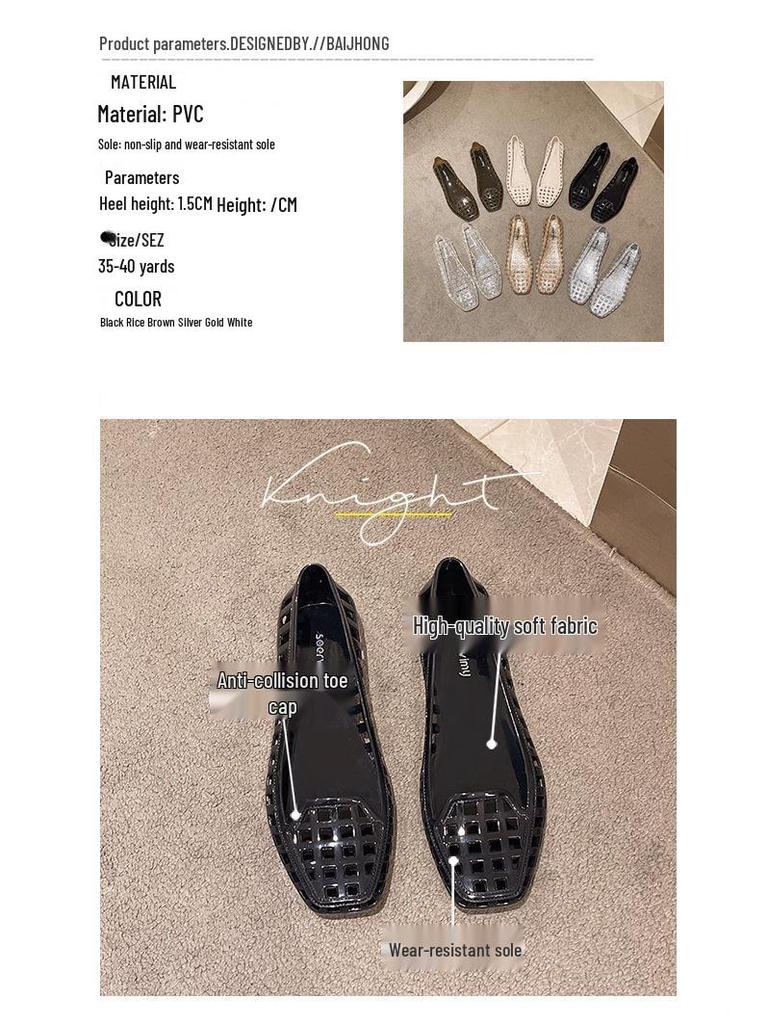 Korean Style Low-Cut Jelly Sandals - 2025 Casual Square Toe Slip-On Flats
