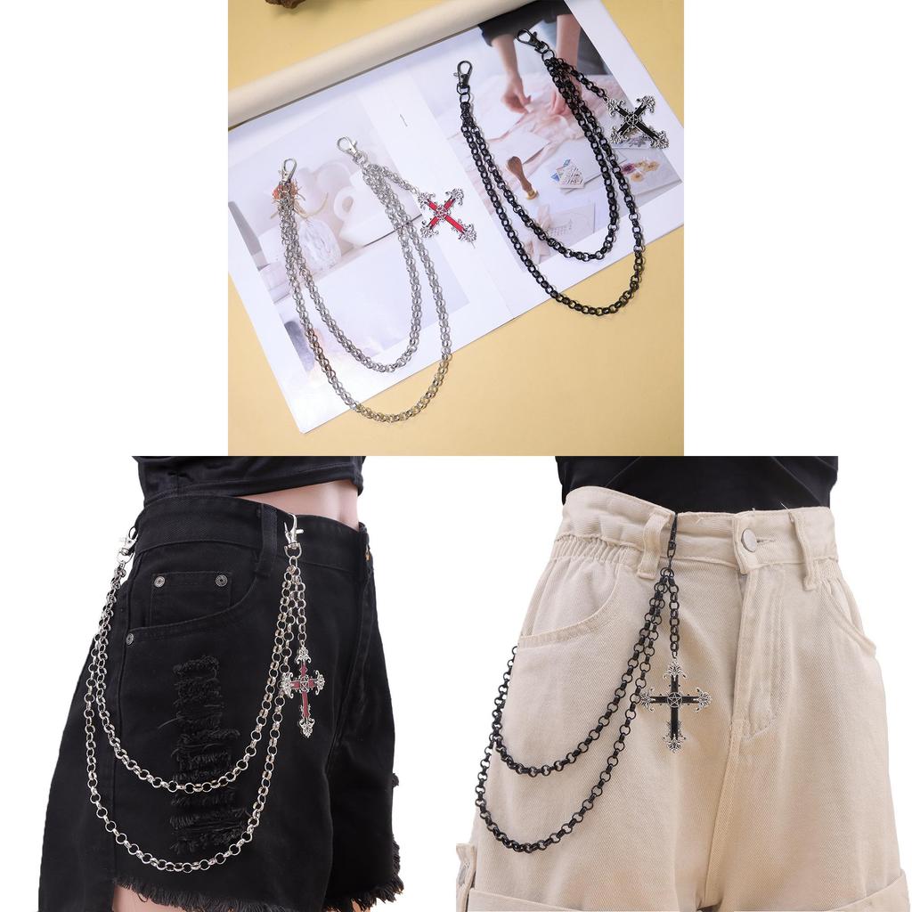 Hip Hop Cross Pendant Waist Chain Metal Dual Layer Accessory For Men Women