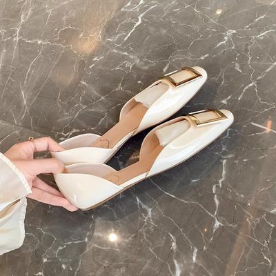 Spot Second Hair! Fashion Versatile New Square Head Square Buckle Leather Hollow Single Shoes Women's Flat Shoes Temperament Commuting Spring