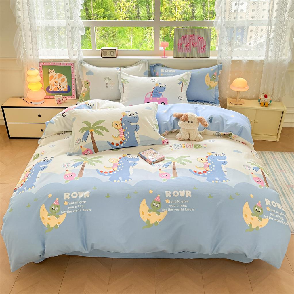 Dinosaur Cartoon Printed Single Quilt Cover Spring Breathable Duvet Cover With Pillowcase 75*50Cm For Kids Single/Queen/Kingsize