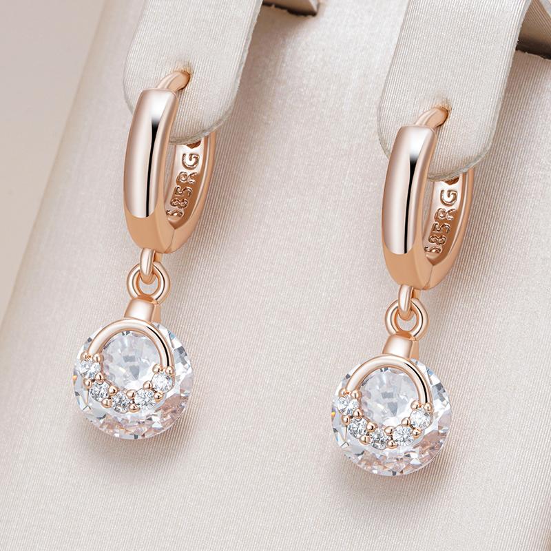 Rose Gold Color Drop Earrings For Women Fashion White Natural Zircon Accessories Daily Fine Jewelry Crystal Gift