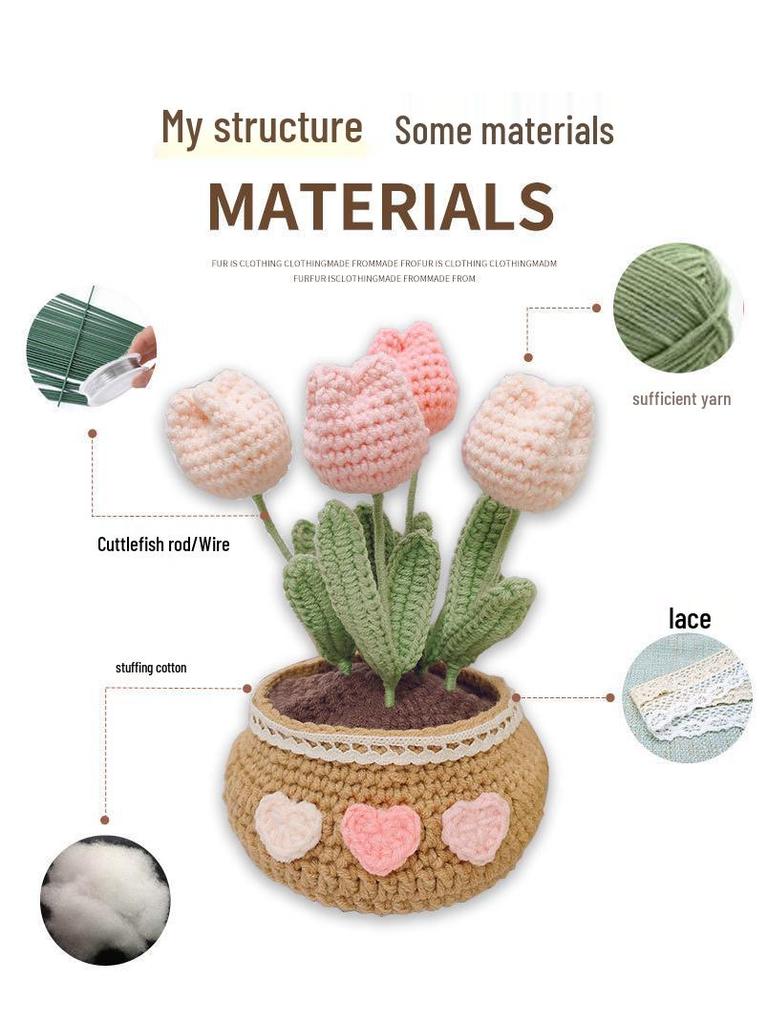 Crochet Tulip & Daisy Potted Bouquet Kit - Yarn Flowers & Ornaments