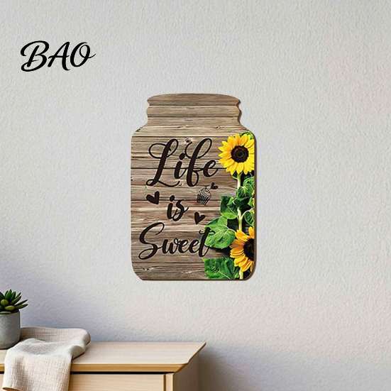 Artistic Wall Decor Panels Mason Jar Shape Decoration, Wooden Art with Sunflower Print, Farmhouse Home Decorations Retro Rustic Hanging for