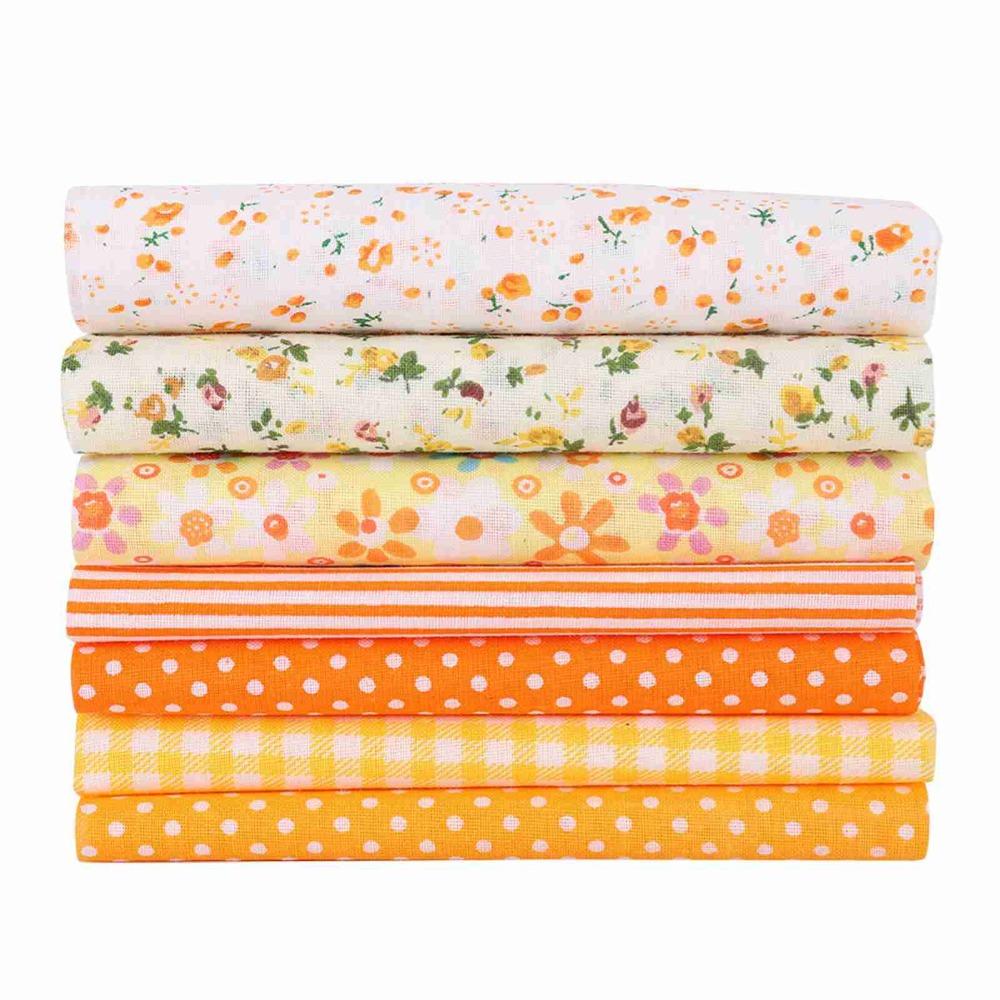7Pcs Orange floral print Cotton Fabric Pure cotton material Fabric Scrap  Patchwork production