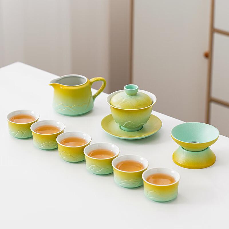 Thousand Li of Rivers and Mountains Gradient Tea Set 9-Piece Gaiwan Set
