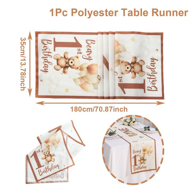 180x35cm Cartoon Bear Pattern Table Runner Boy Girl 1st Birthday Decoration Teddy Bear Table Flag Baby Shower Table Decoration 33x180cm