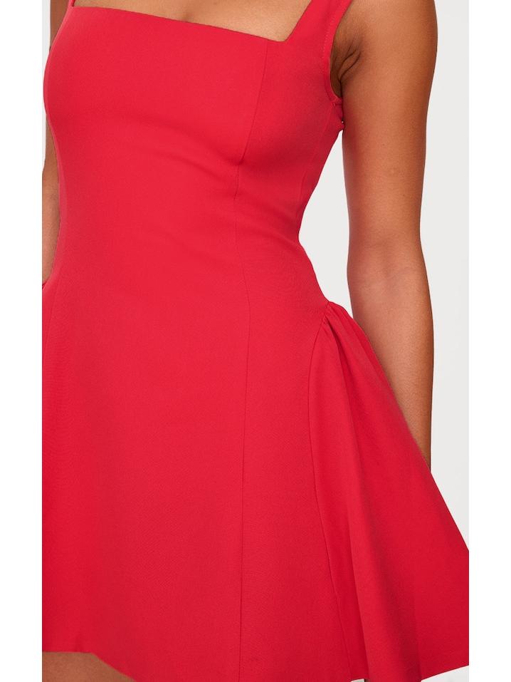 Women's Sleeveless Square Neck Cinched Waist Mini Flared Party Dress