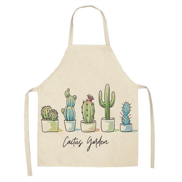 Cactus Plant Pattern Apron Adult Sleeveless Kitchen Cleaning Home Chef Baking Waist Bib