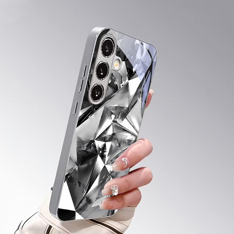Monochrome Crystal Shards Electroplated Silver Phone Case For Samsung A31 A51 A71 A12 A22 A32 A42 A52 A06 A16 A17 A37 A57 Cover