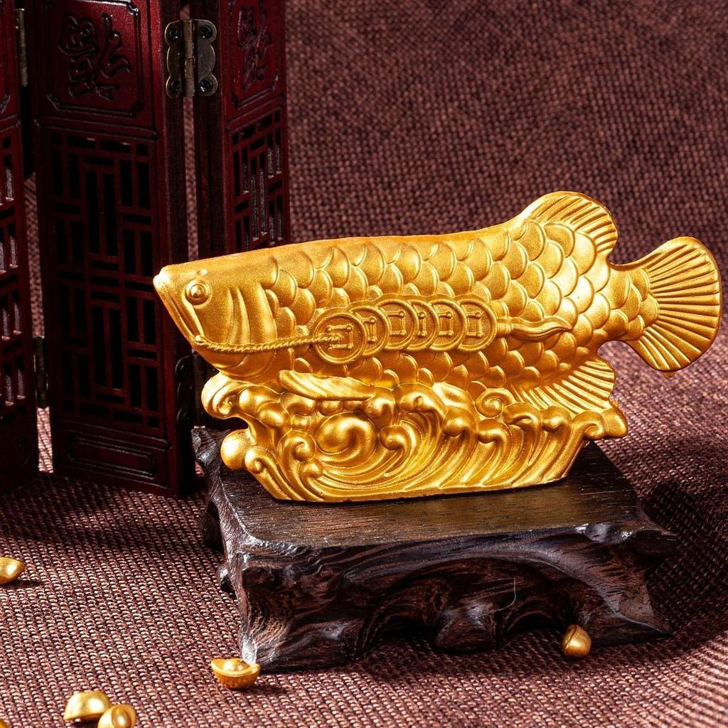 Feng Shui Wealth Arowana Fish Gold Dragon Statue Art Crafts Prosperity Sculpture for Bedroom