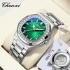 CHENXI Diamond-set Fashion Luminous Men's Nautilus Watch with Transparent Back & Steel Band