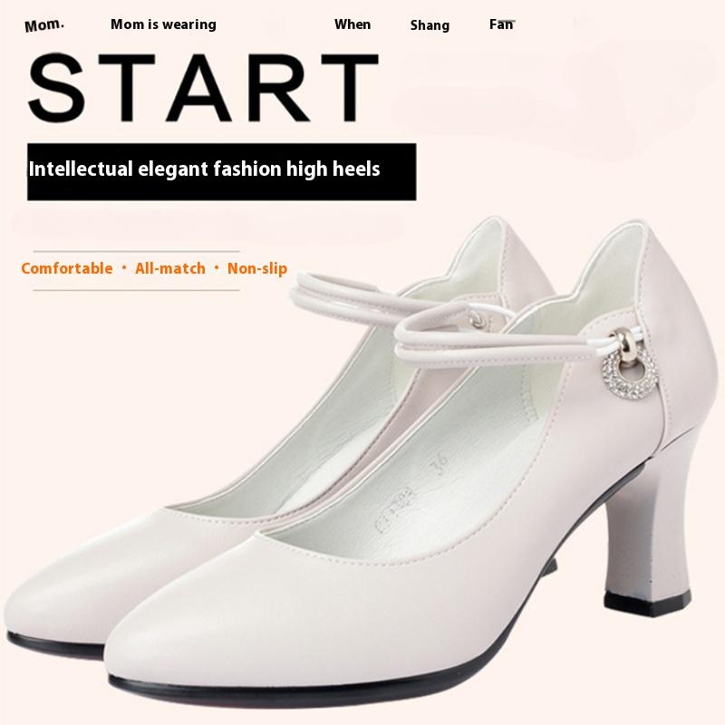 High Heel Soft Leather Autumn Women's Shoes Comfortable and Lightweight Casual Shoes Ladies Buckle Leather Shoes