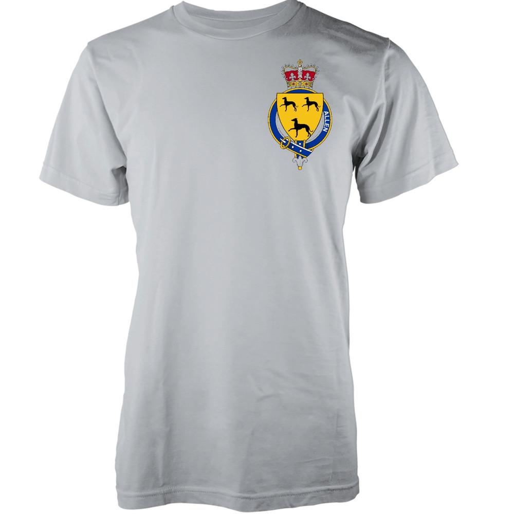 

Personalised Family Name Allen T-Shirt Family Crest Badge Coat Of Arms Adult 4XL