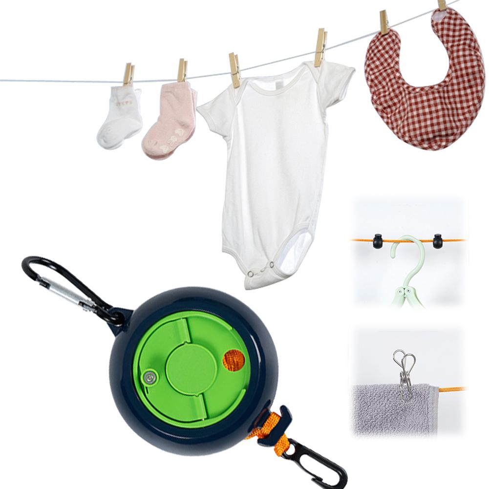10 Meter Einziehbare Wäscheleine Ausziehbar Tragbar Reise-Wäscheleine mit 10 Festen Schnallen und 20 Wäscheklammern für Draußen