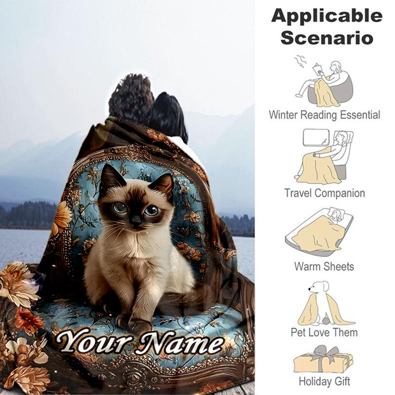 1PC Custom Name Cat Chair flannel blanket versatile,all-season throw suitable for the living room,bedroom,camping,travel,and gift