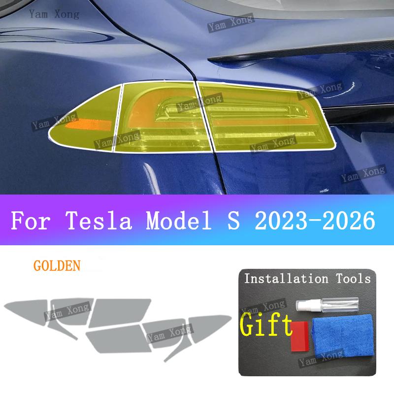 For Tesla Model S -2026 Car Front Taillight TPU Transparent Armored Protective Film Headlight Black Taill Golden Cover Films