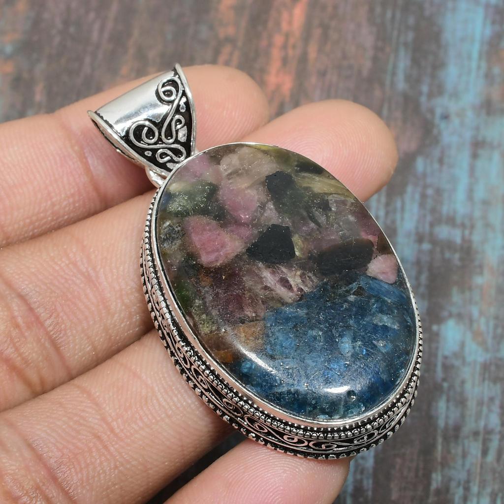 Watermelon Tourmaline Gemstone 925 Sterling Silver Handmade Wonderful Jewelry Pendant