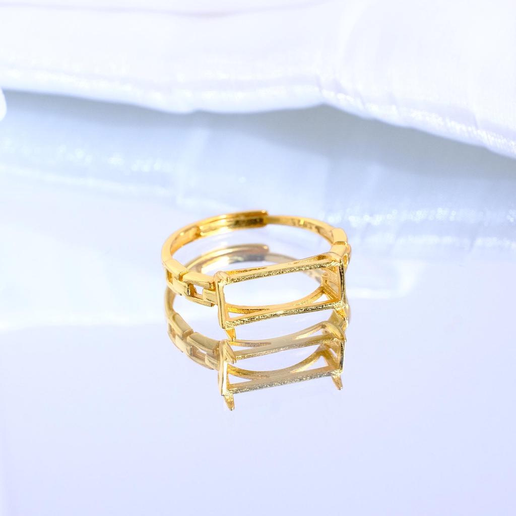 Gold-Plated S925 Sterling Silver Open Square Ring with Cutout Design - Women's Inlaid Setting Jewelry Accessory