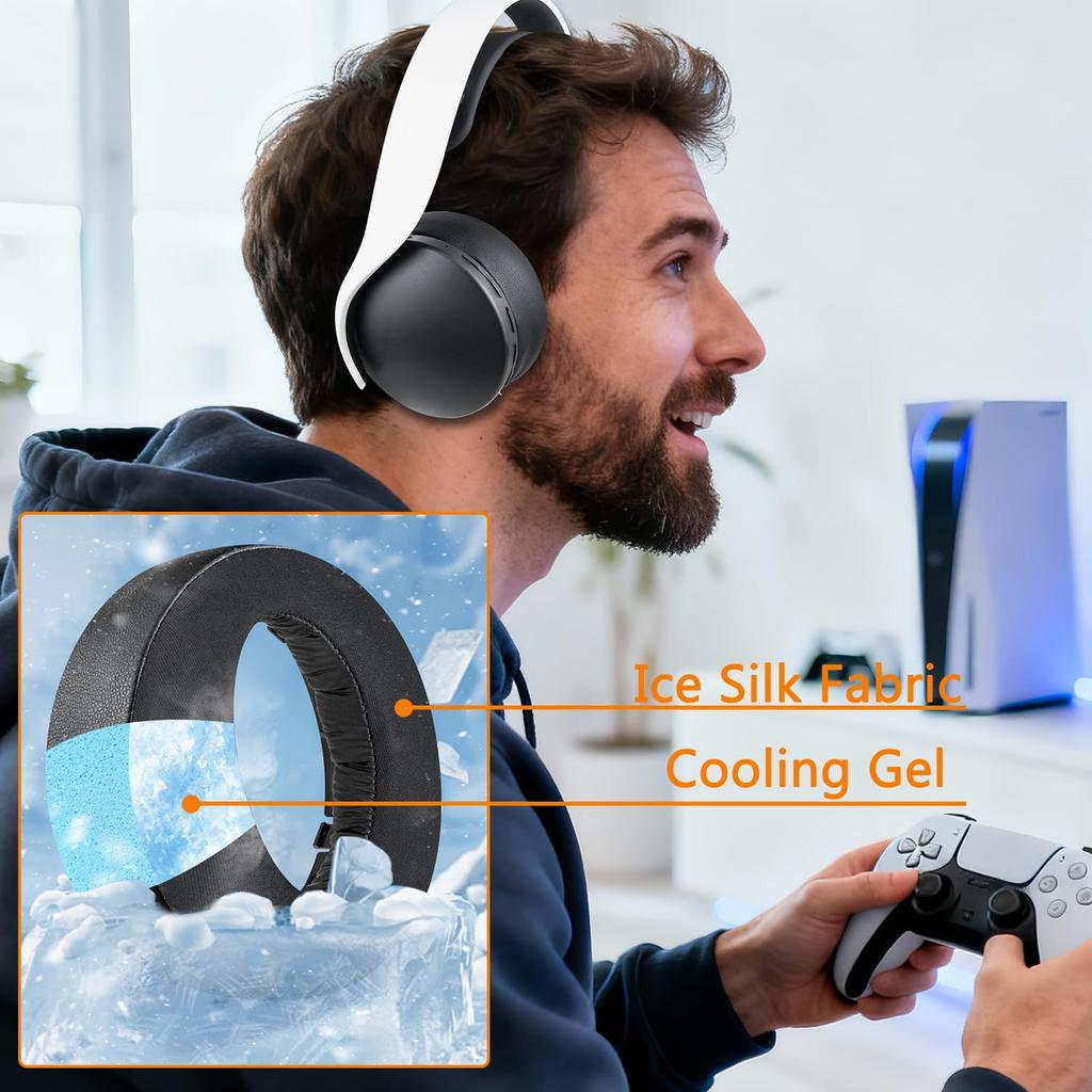 SOULWIT Kühlendes Gel Ohrpolster, Ohrpolster, Ersatzpolster für Sony PULSE 3D PlayStation 5 (PS5) Kabelloses Headset, Kühlend, Schaumstoff mit hoher Dichte, Schwarz