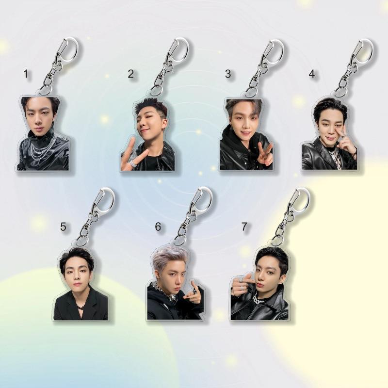 

7pcs BTS Black Leather Jacket Acrylic Keychain, Bangtan Boys Photo Cutout Keyring, Kpop Idol Bag Pendant for ARMY Fans 7pcs