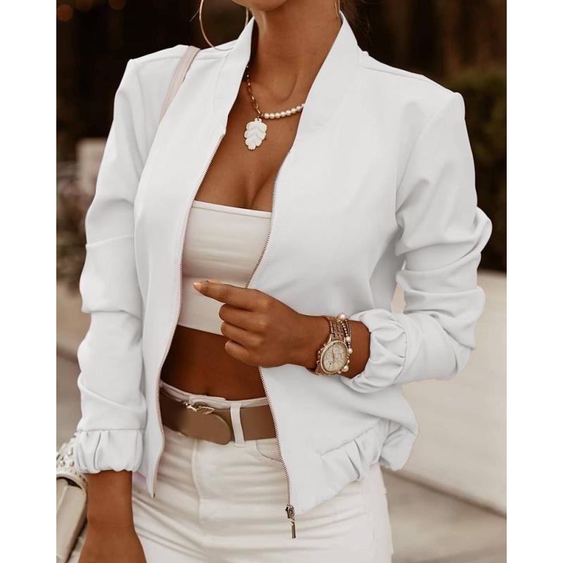 

women s Gradient Print Stand Collar Zip Up Long Sleeve Slim Fit Casual Bomber Jacket Coat Outerwear S белый
