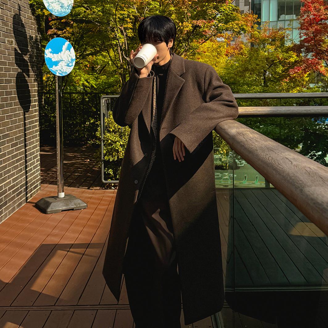 

Men s Korean Style Mid-Length Woolen Coat - Winter Thickened, Lightly Mature Lapel Design L кавовий