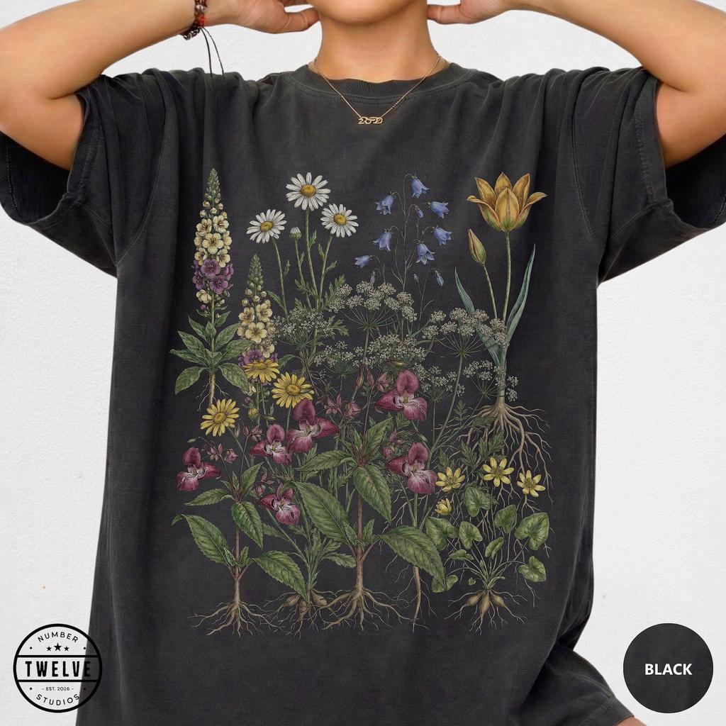 Comfort Colors® Wildflower Botanical Shirt, Vintage Wildflowers Tee, Cottagecore Nature Tshirt, Plant Lover Gift, Garden Lover T-Shirt
