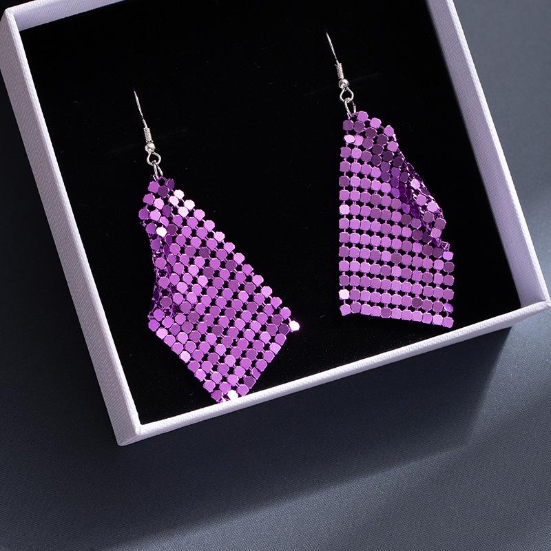 Colorful Sequined Fringed Earrings, High-End Square Geometric Long Earrings, Fashionable And Personalized Earrings.