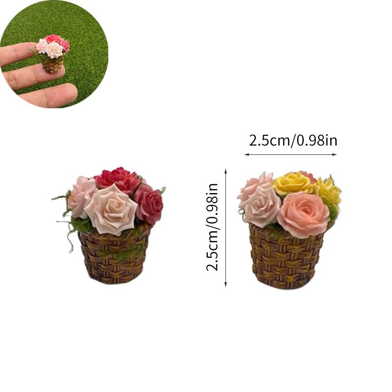 Hot Mini Potted Flowers Flower Pot Basket Simulation Miniature Dollhouse Decor Food Play Photo Prop Scene Accessories Home Decor