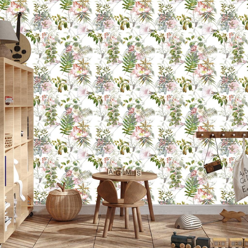 Watercolor Leaves and Flowers Wallpaper for Living Room and Bedroom 50x1000