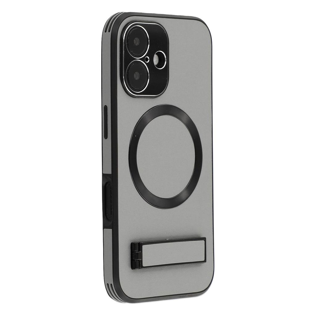 For iPhone 16 Kickstand Case Compatible with MagSafe PC+TPU+PU Phone Back Cover