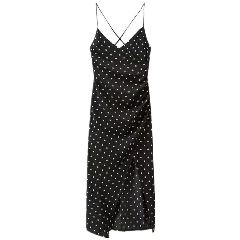 

Fashion Style 2024 Summer New Women s Clothing Polka Dot Print Sling Midi Skirt Dress 2976764 084 Black M
