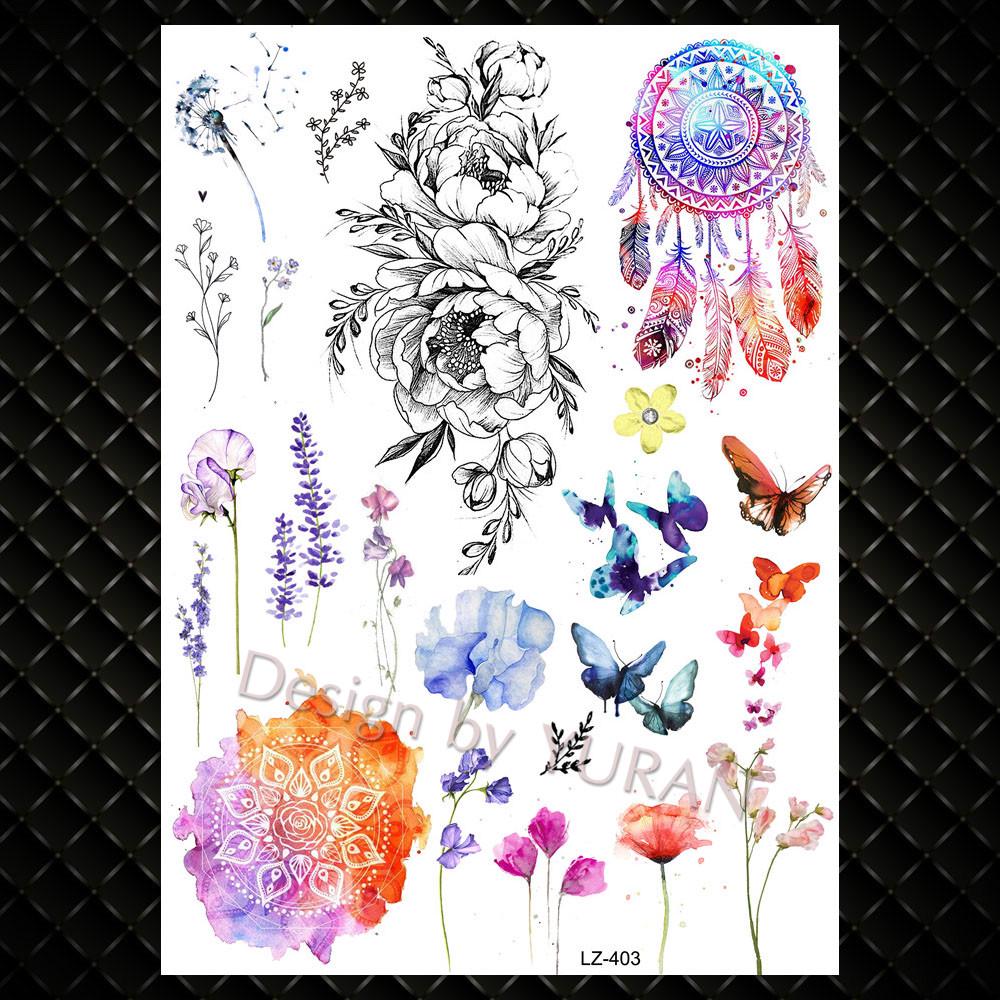 Water Transfer Women Black Chest Feather Tattoos Stickers Girls India Floral Temporary Tato Fake Sketch Arm Lace Tattoo Supplies