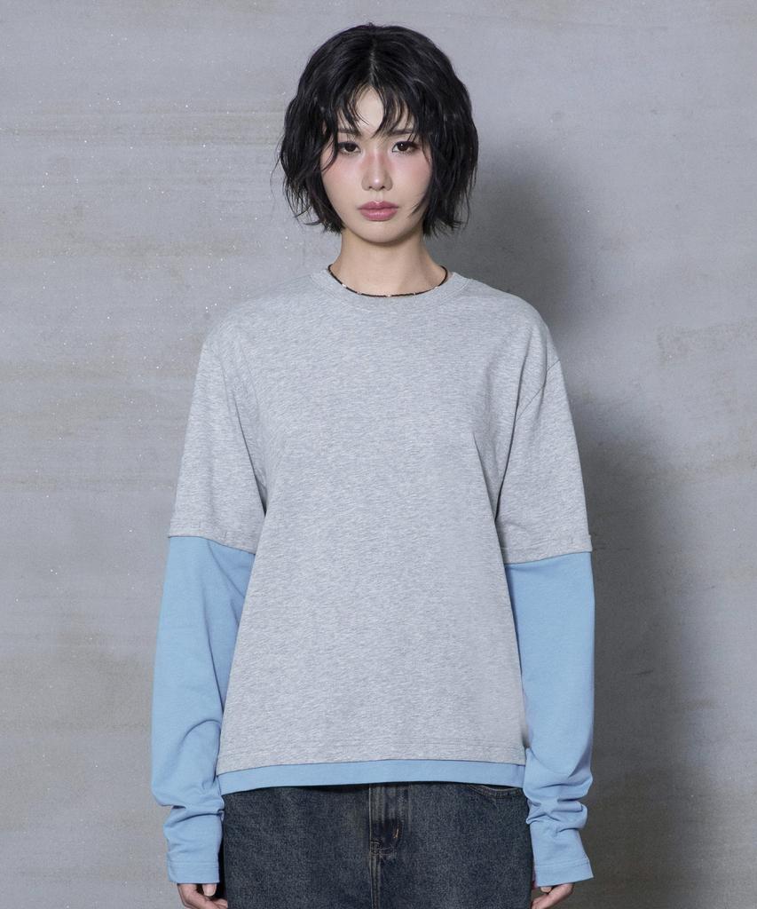 XTONZ Xtt166 Roll-Up Layered Crop Long Sleeve (Gray)